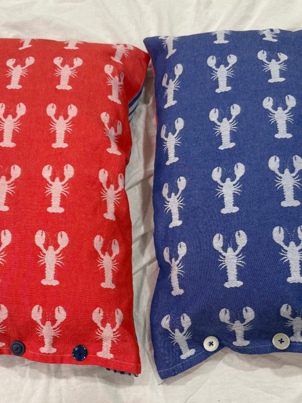 Nautical Coastal Lobster and Stripe Patterned Throw Pillow Set of 2